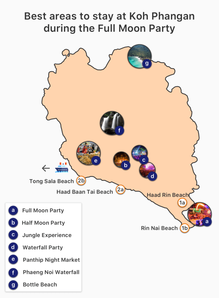 where to stay in koh phangan full moon party - map